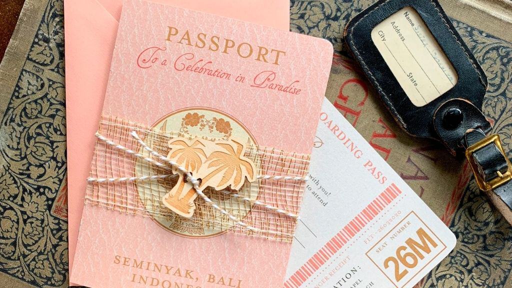 Tropical Pink Passport Wedding Invitation