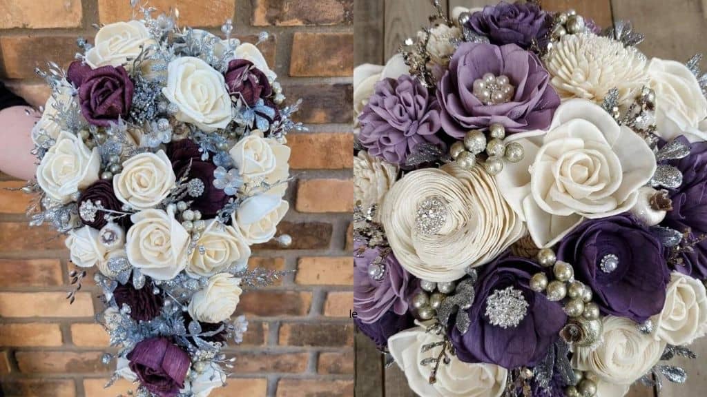 Silver Brooch with Glitter Sola Wood Bouquet