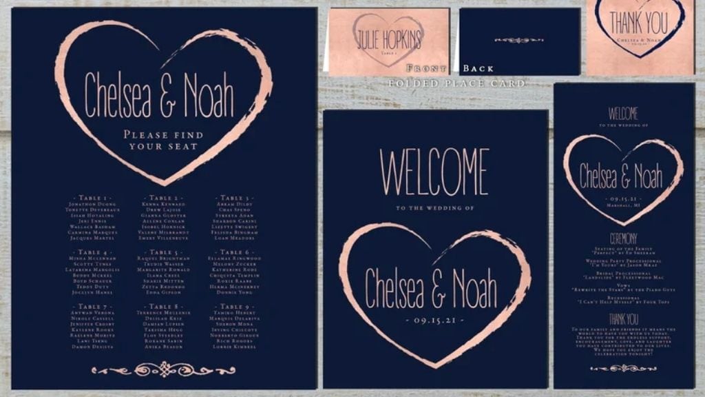 Romantic Navy and Rose Gold Wedding Invitation