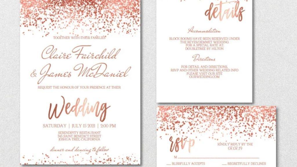 Rose Gold Confetti Wedding Invitation
