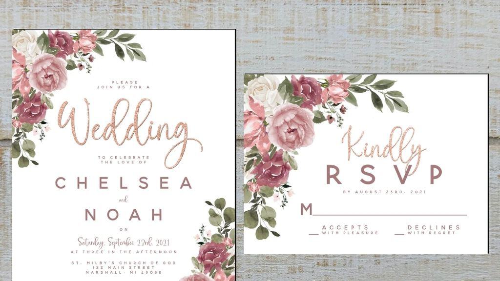 Elegant Mauve Floral Summer Wedding Invitation