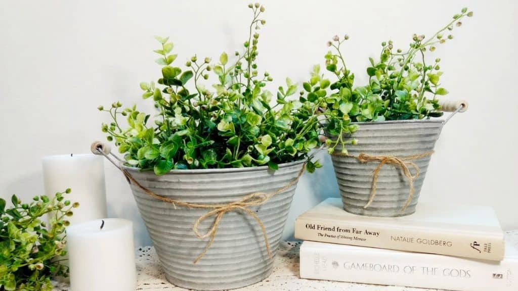 Ribbed Metal Flower Pot with Greenery