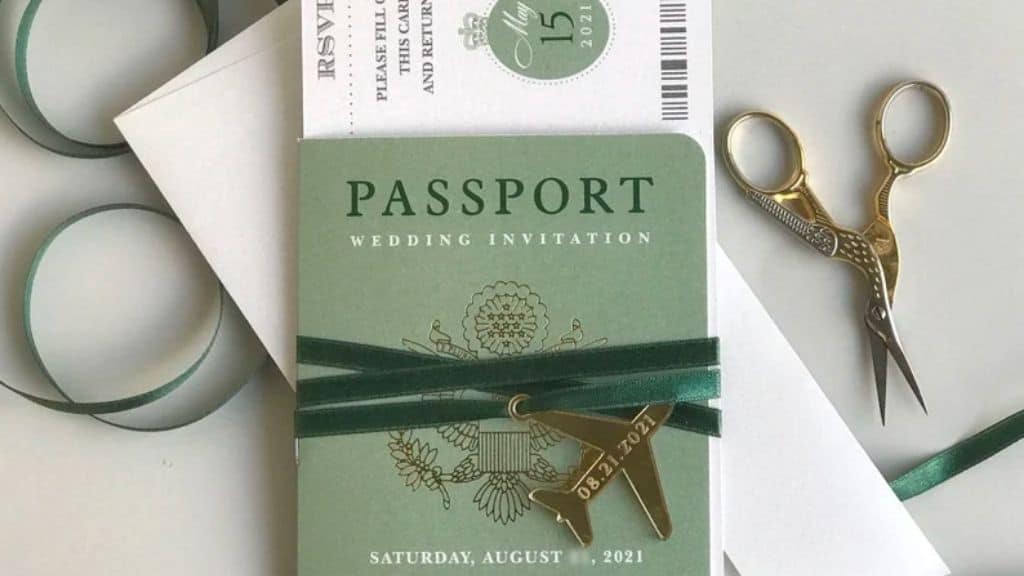 Sage Green Luxury Passport Wedding Invitation
