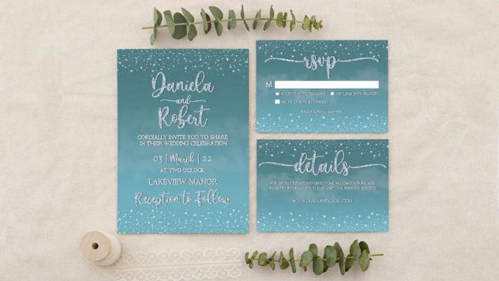 Starry Night Teal Wedding Invitation