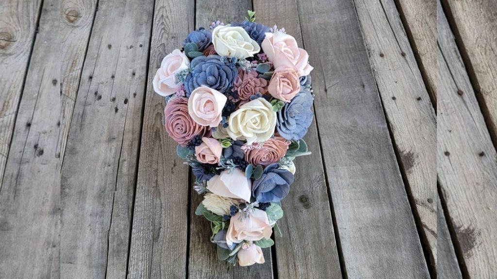 Slate Blue and Light Pink Sola Wood Bouquet