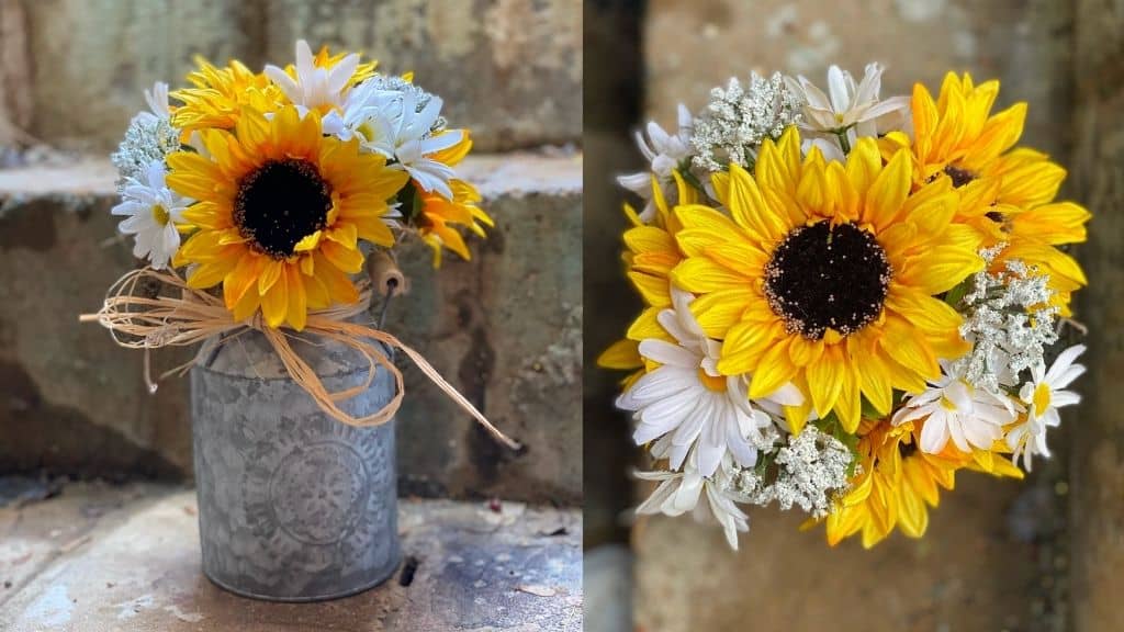 Farmhouse Galvanized Metal Sunflower Vase