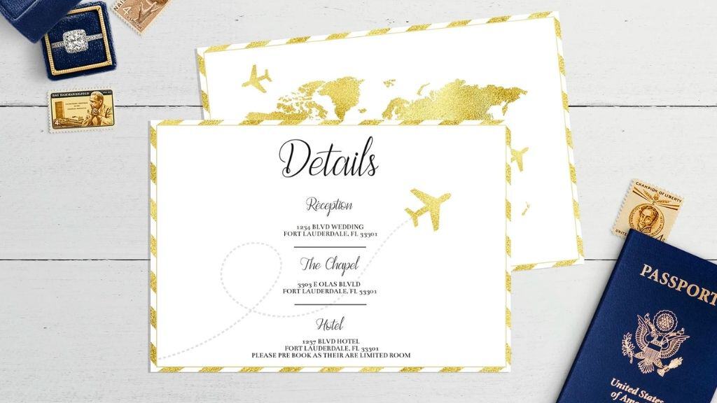Travel Wedding Invitation with Golden Glow
