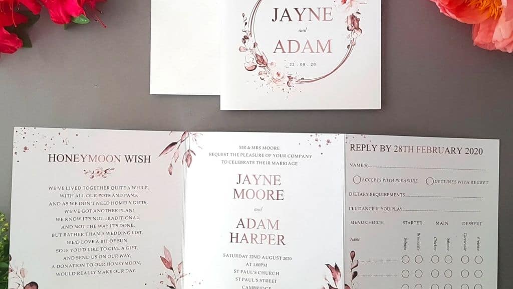 Trifold Rose Gold Wedding Invitation Set