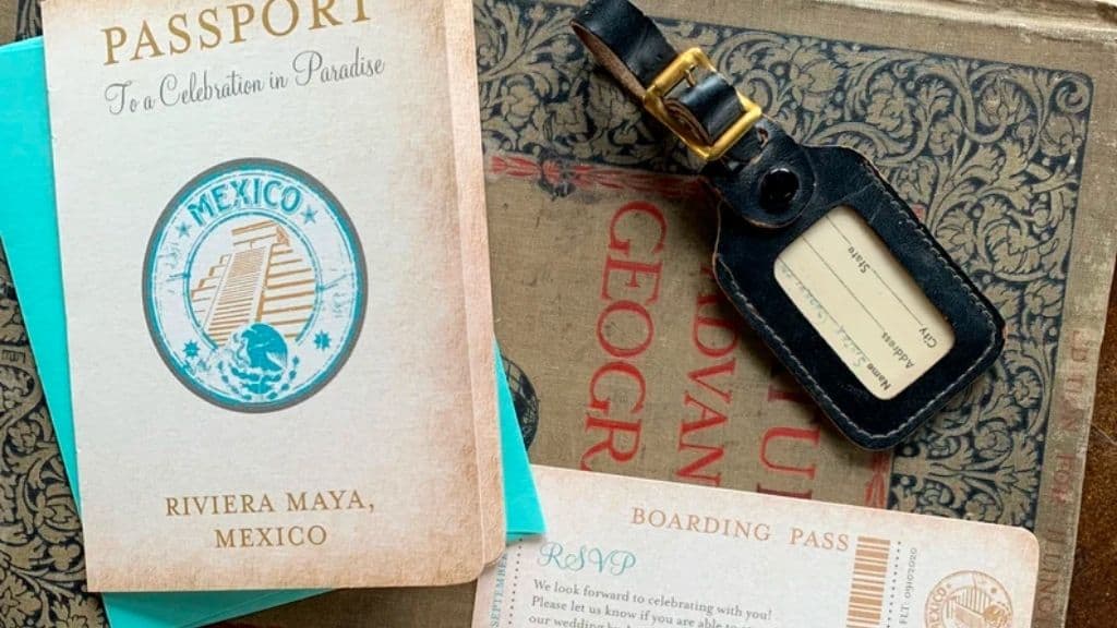 Vintage Mexico Passport Wedding Invitation