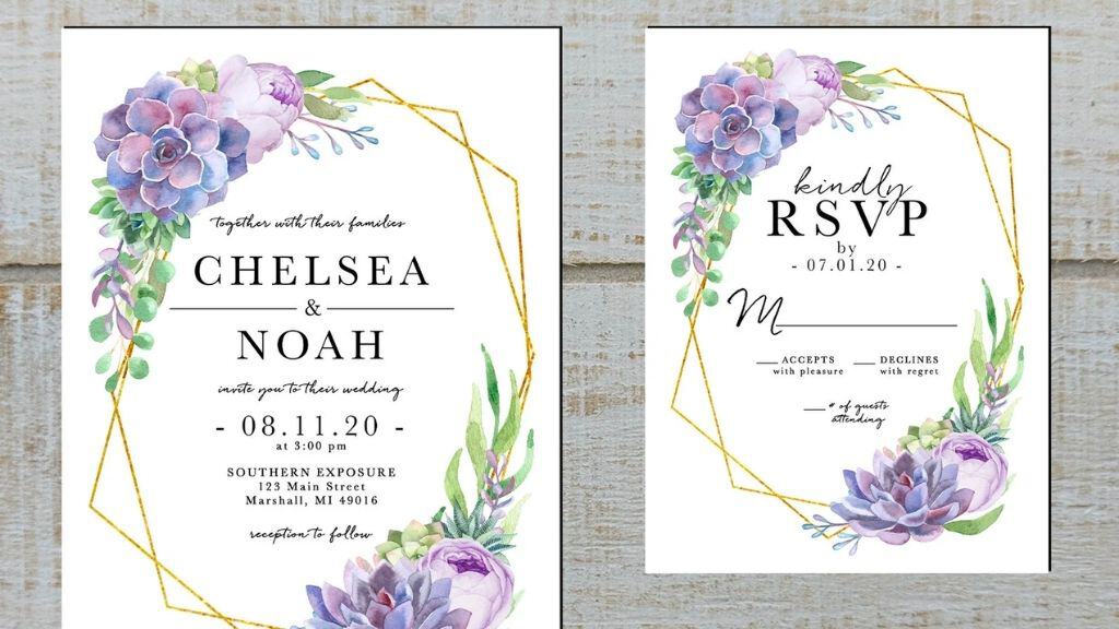 Elegant Lavender Succulent Wedding Invitation