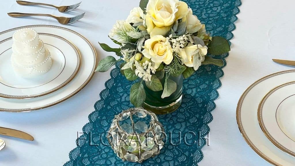 Peacock Teal Lace Table Runner