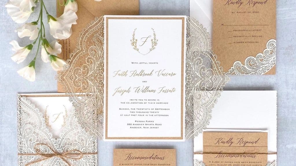 White Chantilly Lace Laser Cut Wedding Invitation