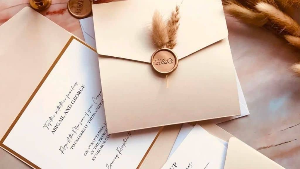 White and Gold Bunny Tails Pocket Fold Invitation
