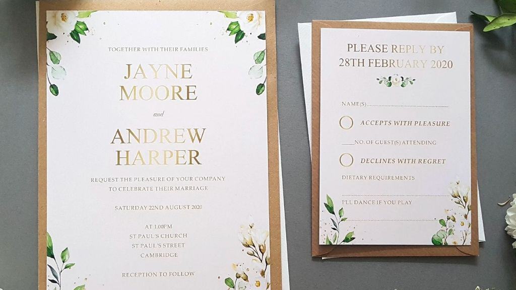 White Gold Wedding Invitation Set