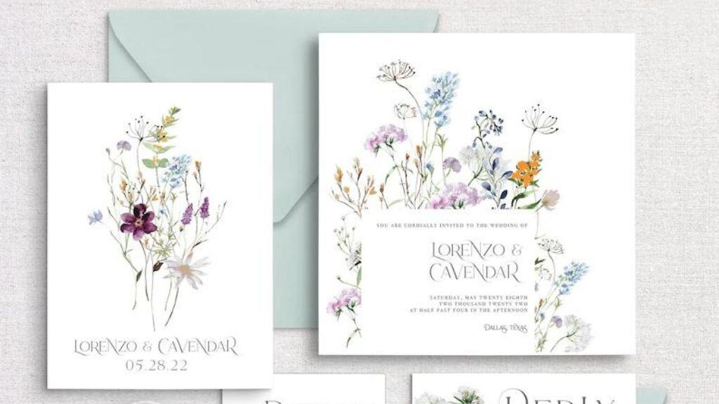 Square Garden Floral Wedding Invitation