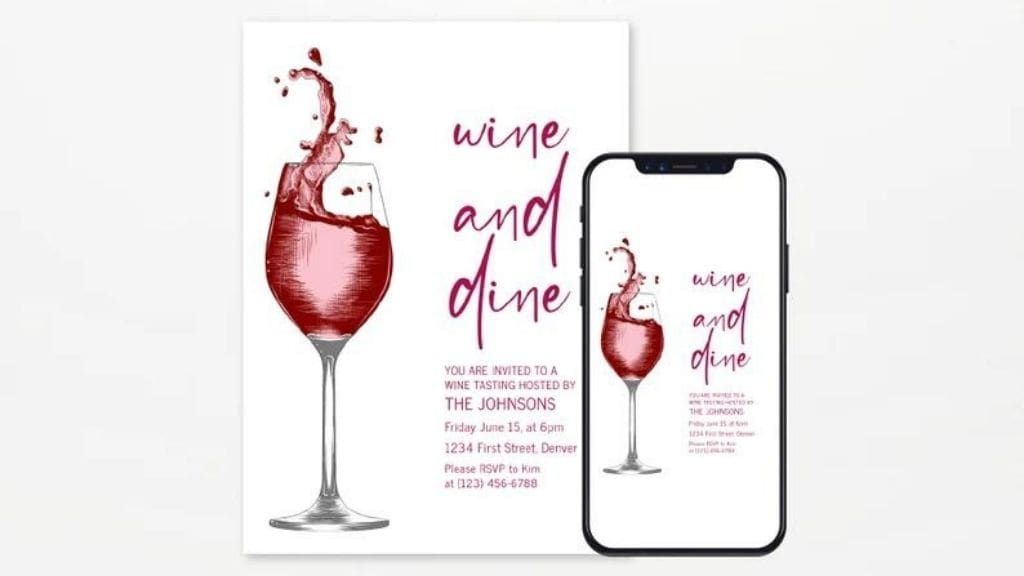 Wine and Dine Editable Wine Invitation
