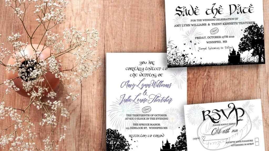 Wizard and Fireworks Geeky Wedding Invitation Set