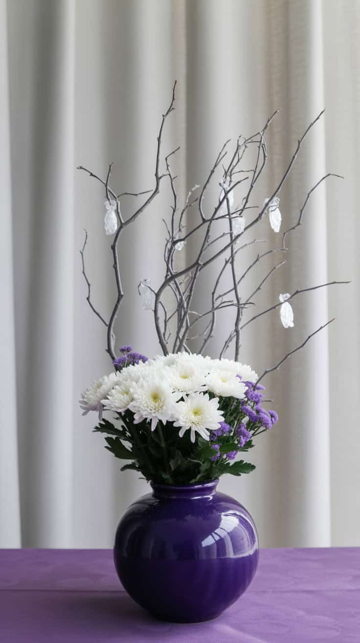 a floral arrangement in a deep purple ce k