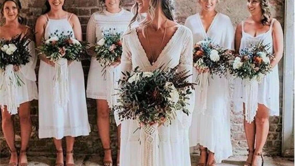 A-Line Bridal Dress with Boho Lace Sleeves