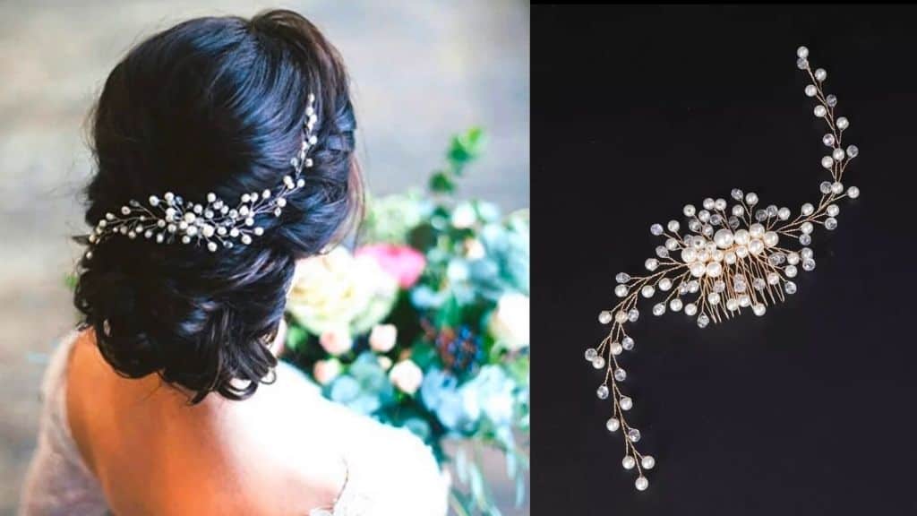 Pearl and Silver Crystal Bridal Hair Comb