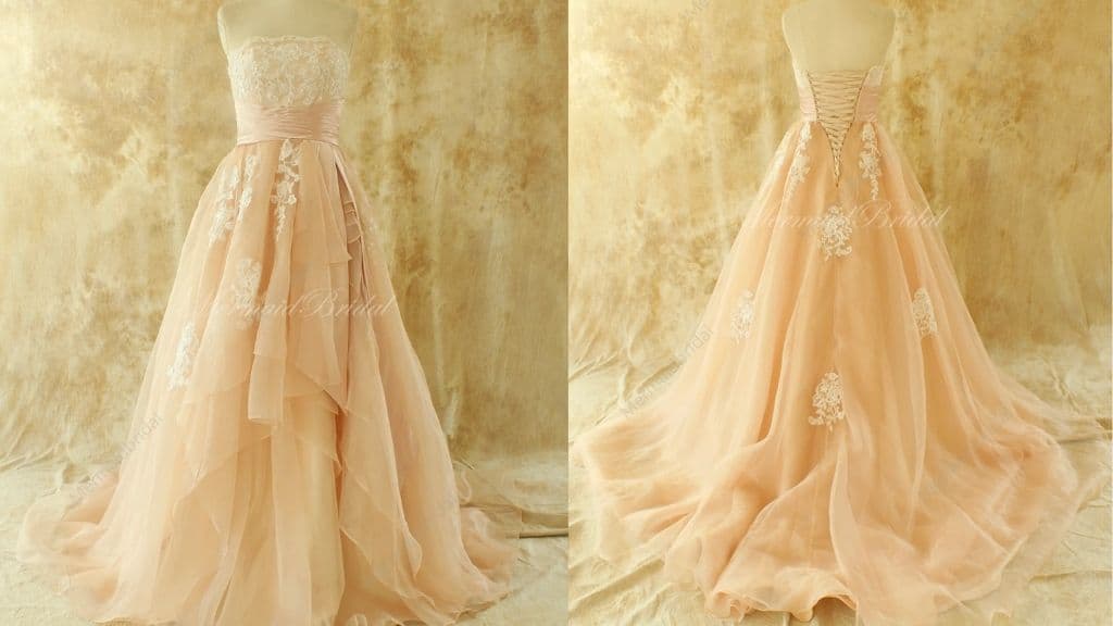 Simple Blush Organza Lace Wedding Dress