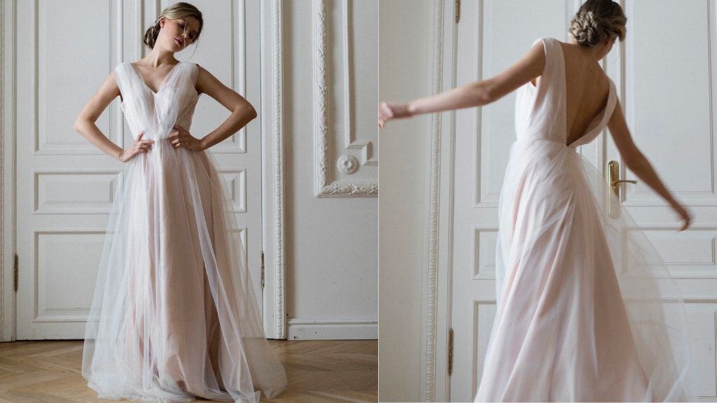 Pink Satin Silk Wedding Dress