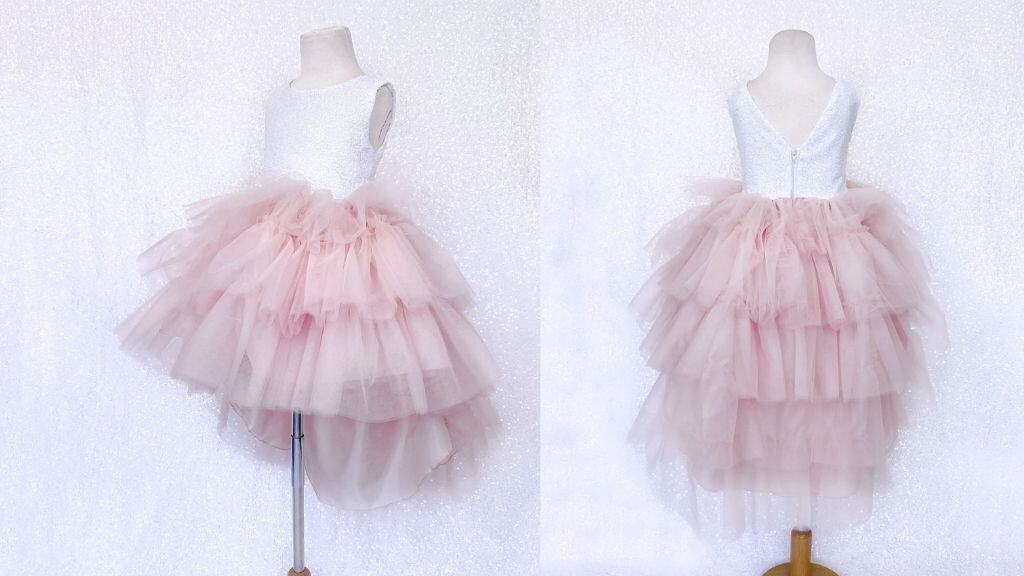 V Back Mini Sequin Blush Tulle Dress