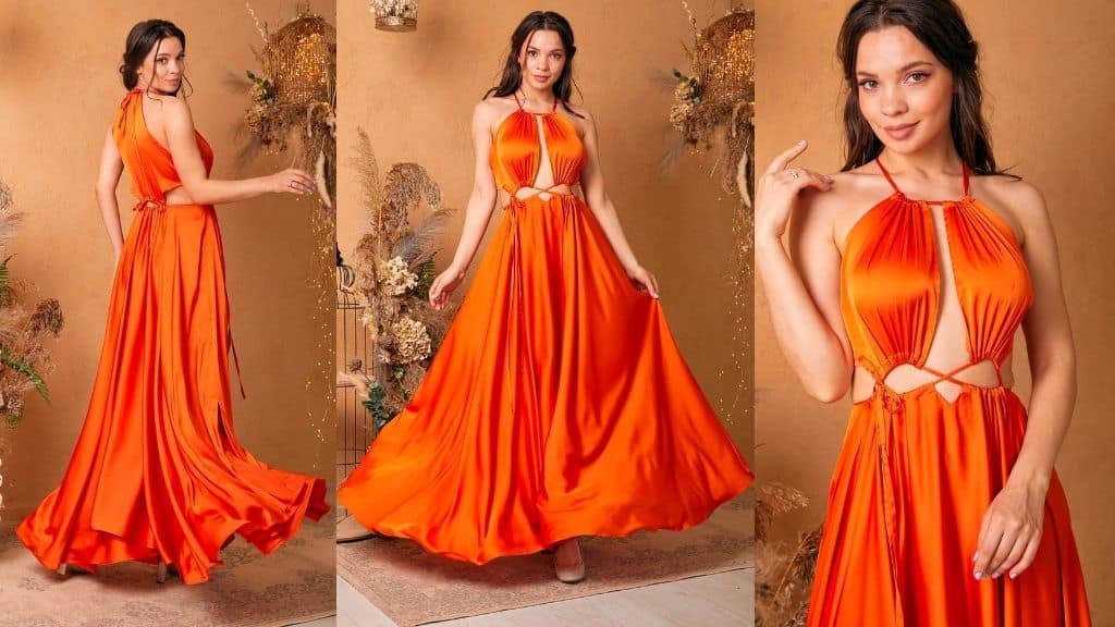 Burnt Orange Silk Strap Flared Dress