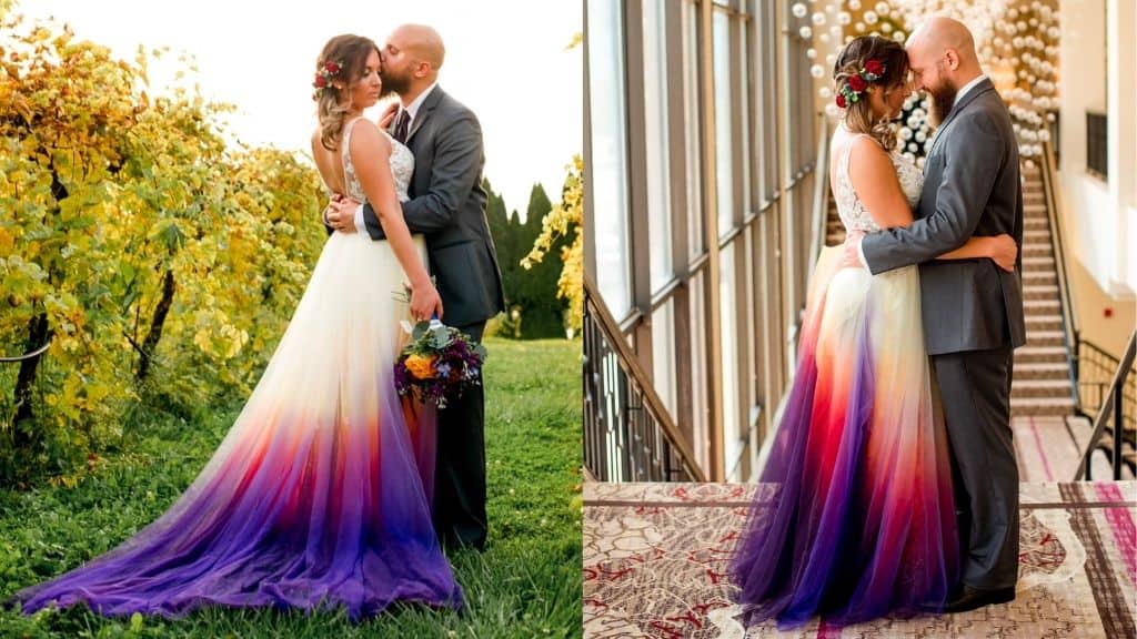 Sunset Ombre Dyed A-line Tulle Lace Gown