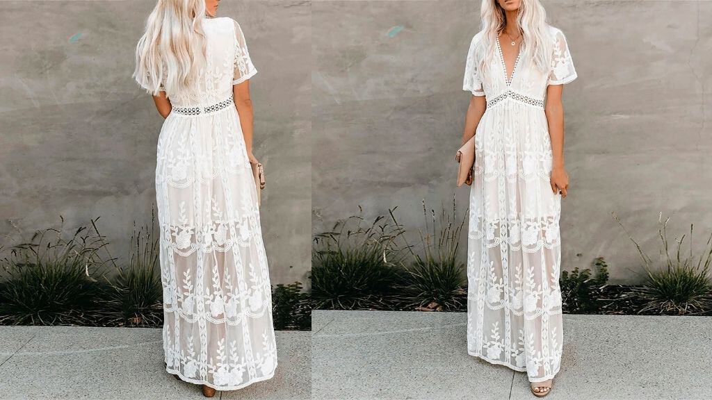 White Bohemian Floral Maxi Dress