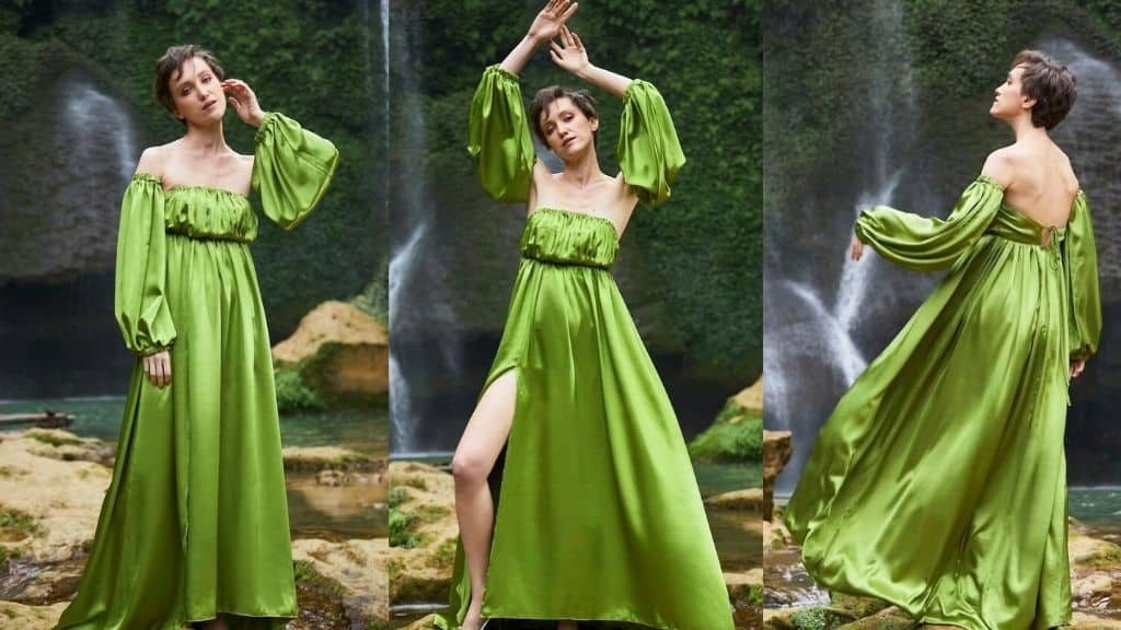 Green Satin Silk Maxi Dress