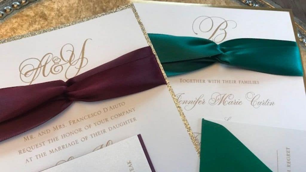 Forest Green and Gold Wedding Invitation