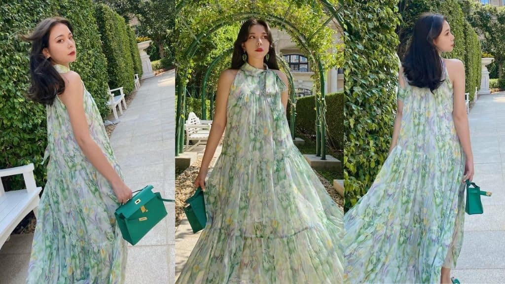 Fresh Green Oversized Sleeveless Chiffon Dress