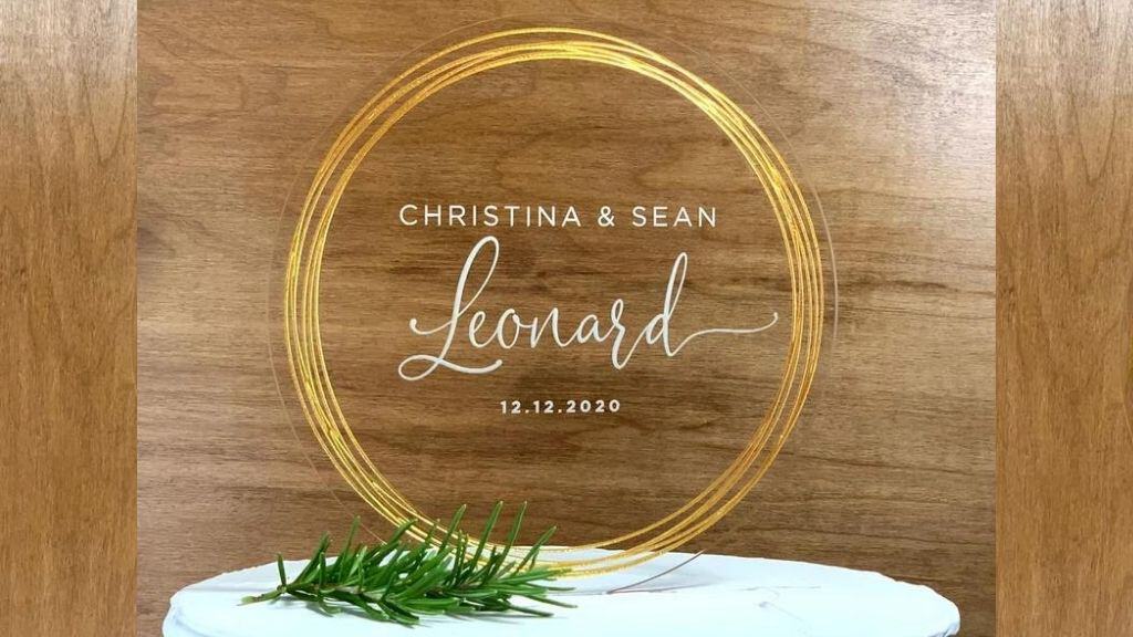Gold Script Last Name Wedding Cake Topper