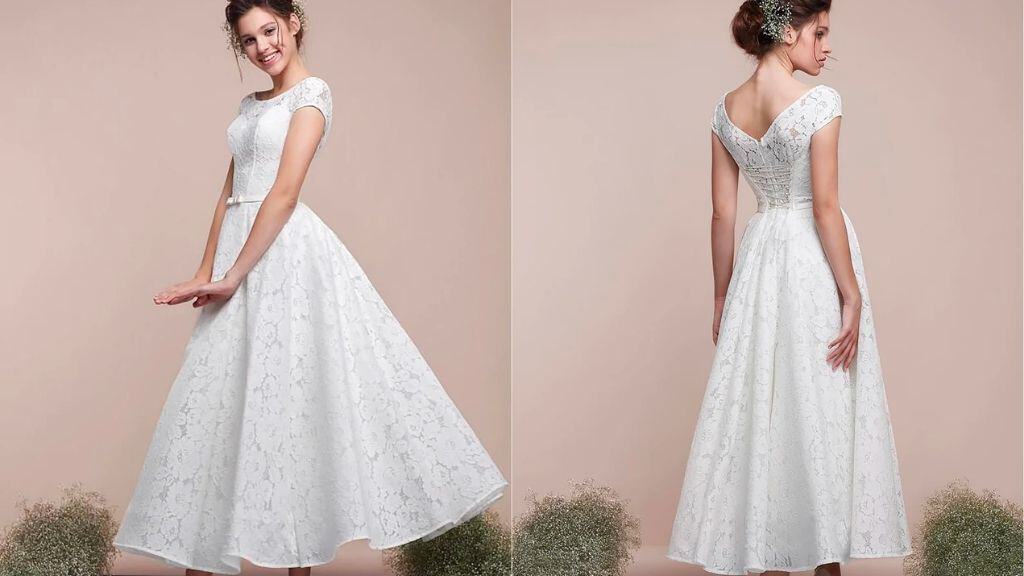 Lace Wedding Dress with Sleeves and Bow