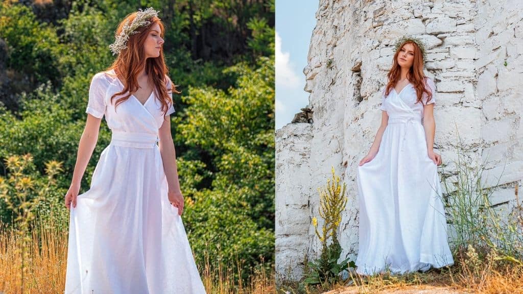 Linen Wrap Wedding Dress