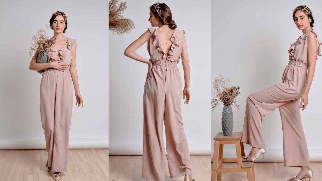 Blush Pink Bridesmaid Jumpsuit with Ruffles