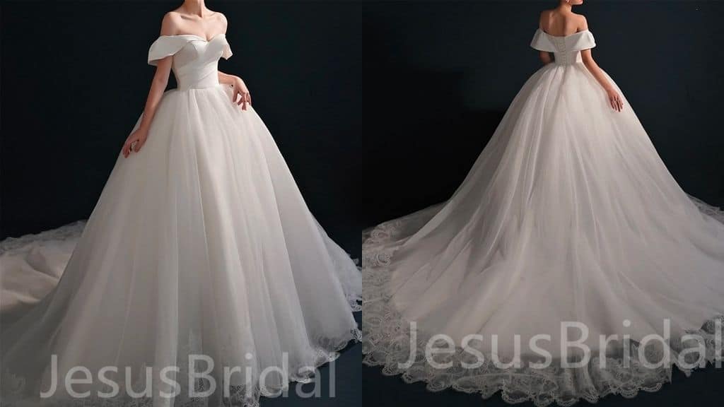 Off Shoulder Satin Tulle Bridal Dress