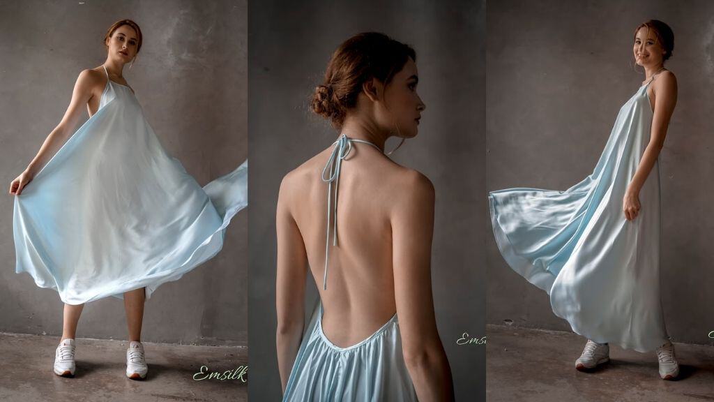 Pale Blue Oversized Backless Silk Dress