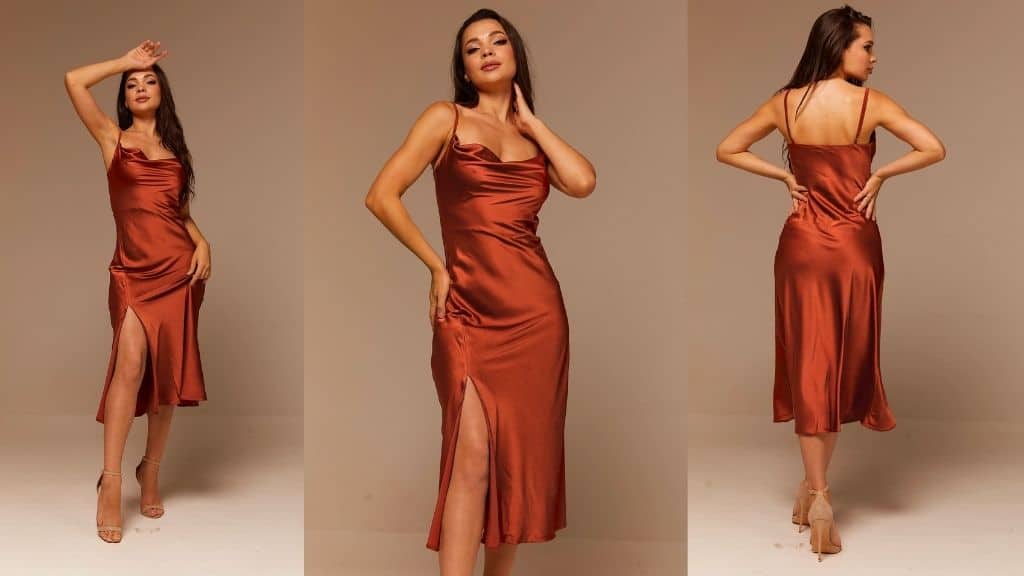 Rust Silk Satin Slip Dress