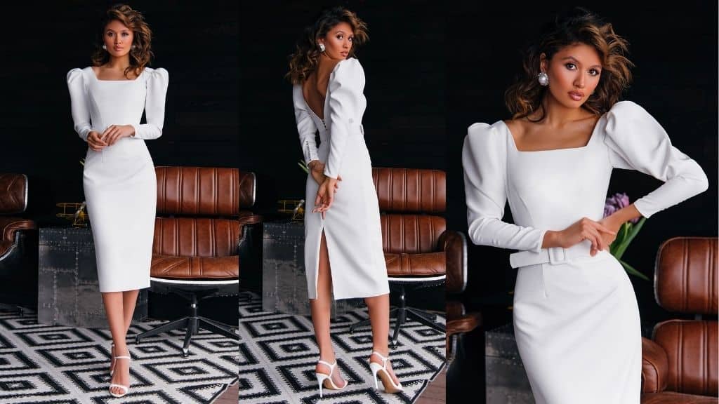 Sheath Wedding Dress with Puff Sleeves