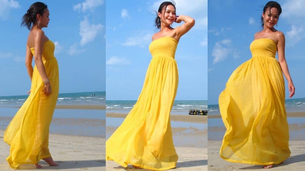 Strapless Yellow Chiffon Long Dress