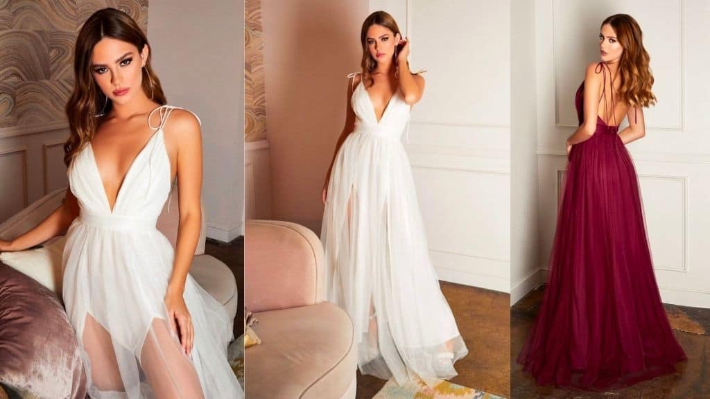 Tie Shoulder Sheer Tulle Bridal Gown