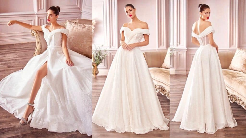 Vintage White Glitter Ball Gown Dress