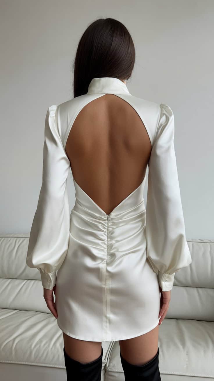 a back view photograph of a white satin U4do8HrGSnqrJlBy7pyTkw 796 IRauR7OyUk78bFGSaA