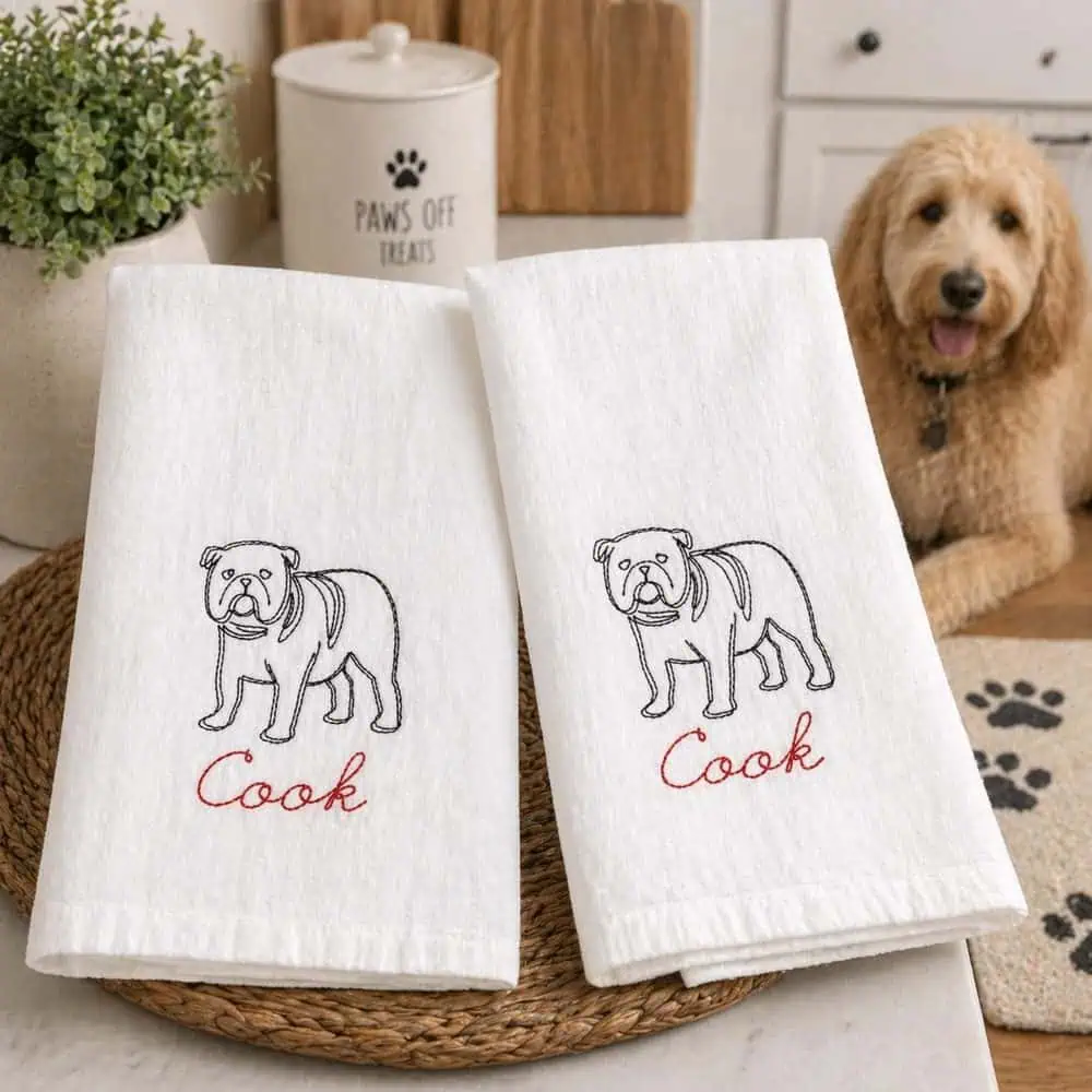 Embroidered Bulldog Flour-Sack Towel