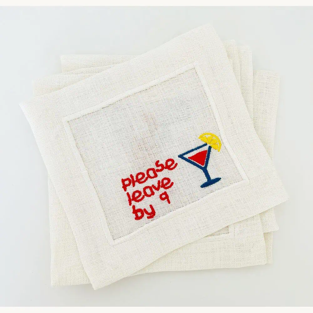 Embroidered Linen Cocktail Napkins