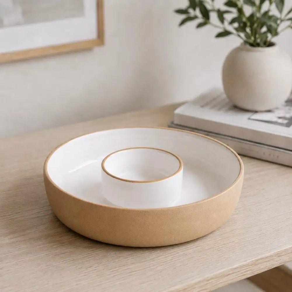Handmade Stoneware Chip-and-Dip Bowl