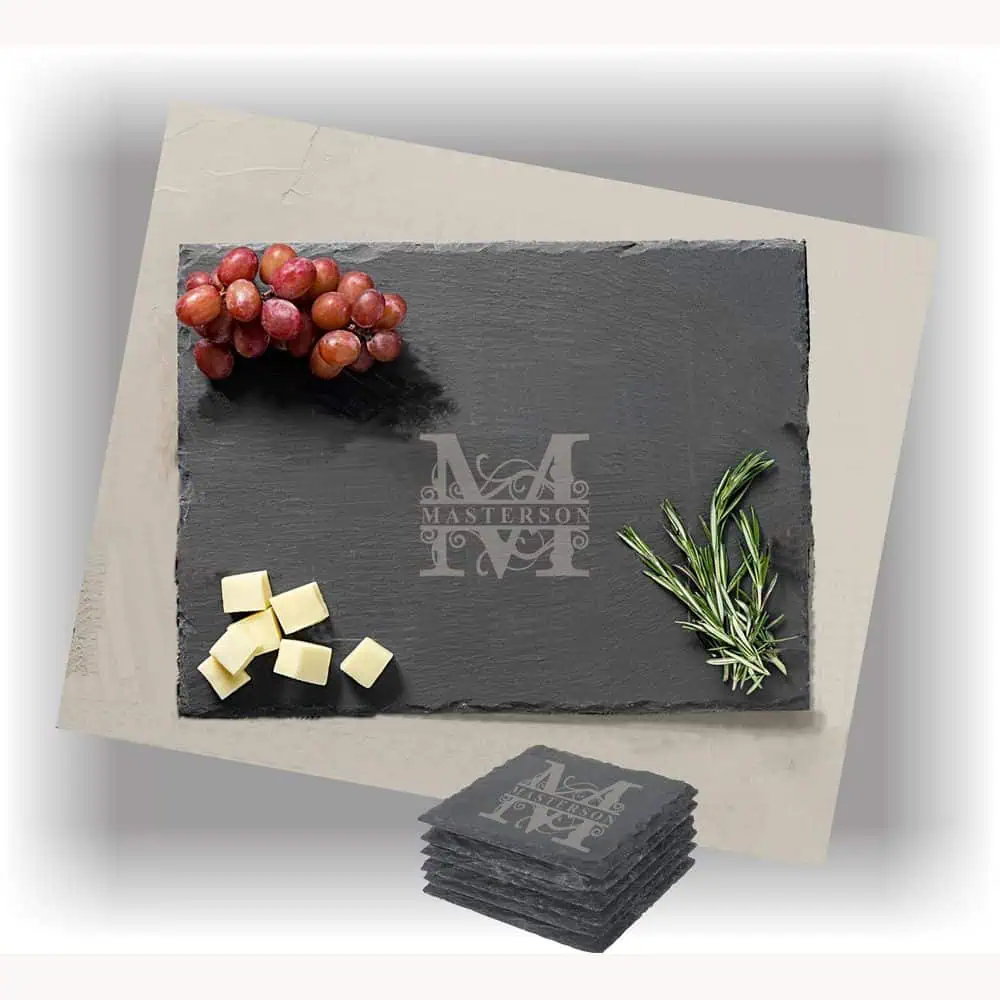 Personalized Slate Serving Tray and Coasters