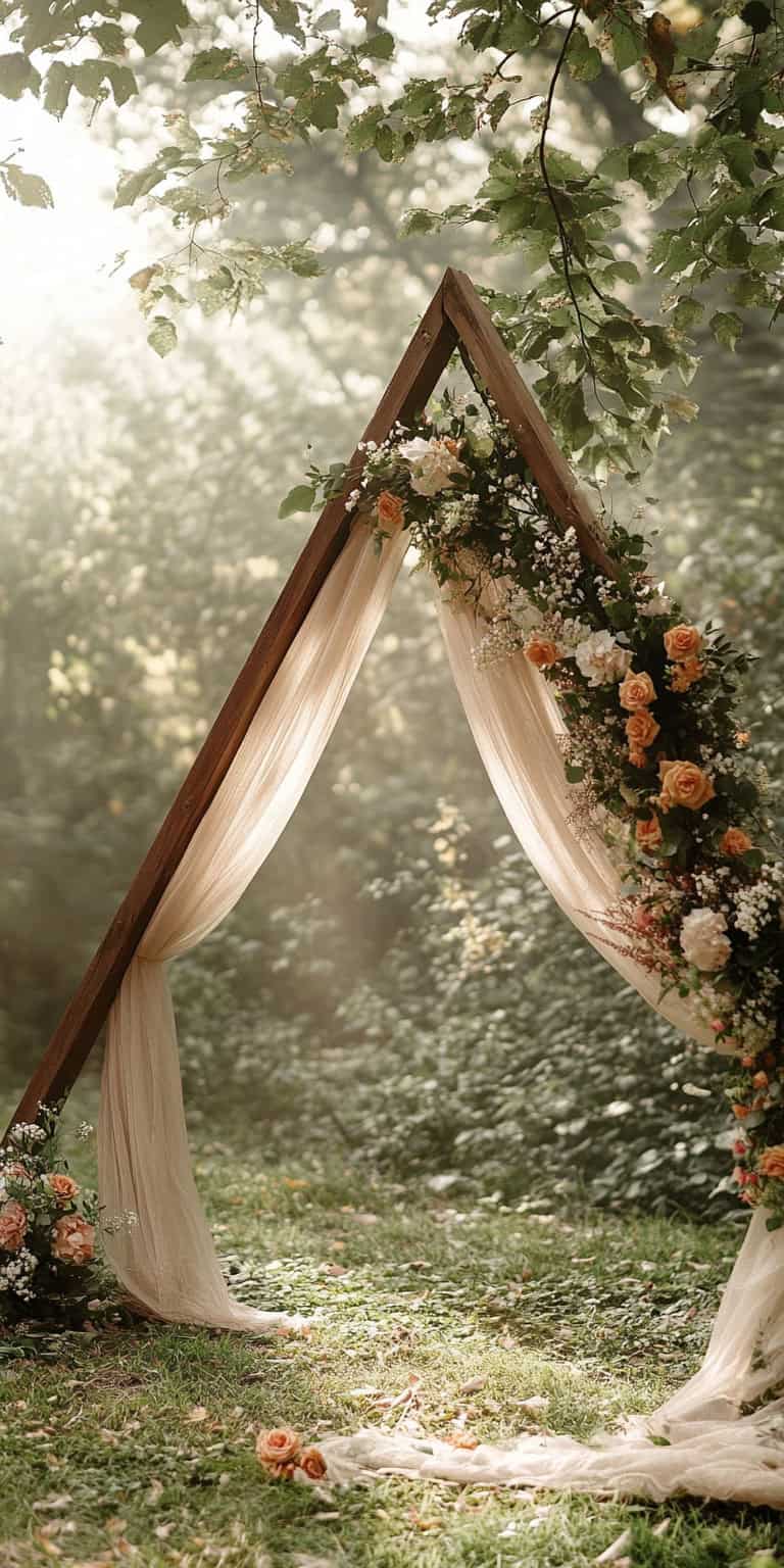 jakecain7 Generate an image of a rustic triangle wedding arch 12fff7c7 1098 48e4 8b07 5f38abee1536 1